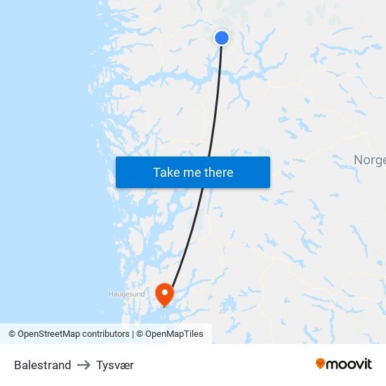 Balestrand to Tysvær map