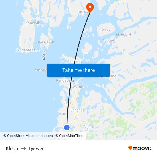 Klepp to Tysvær map