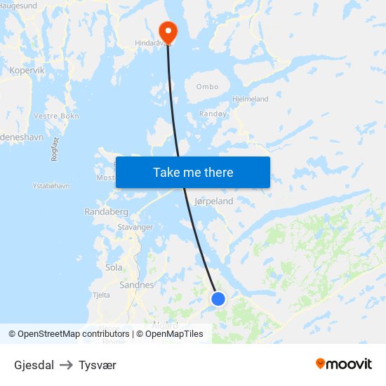 Gjesdal to Tysvær map