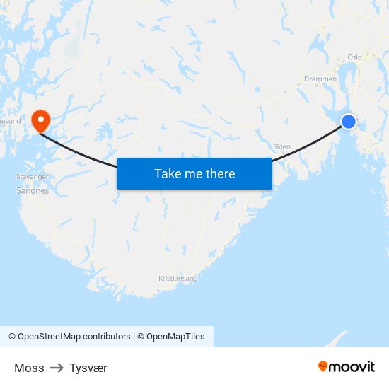 Moss to Tysvær map