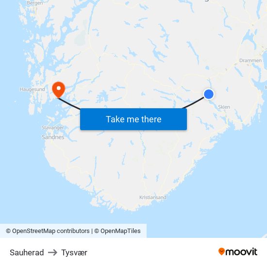 Sauherad to Tysvær map