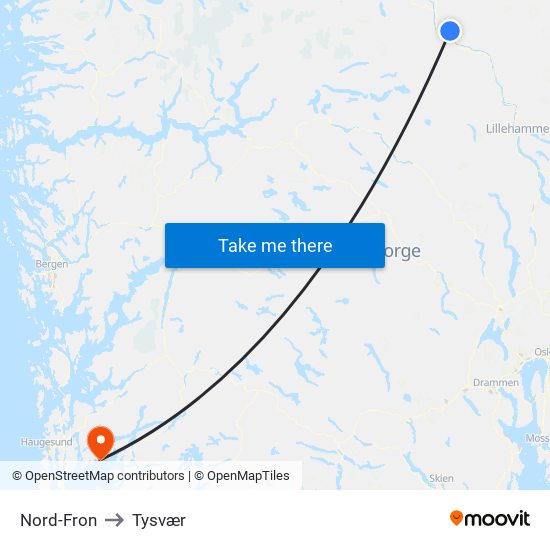 Nord-Fron to Tysvær map