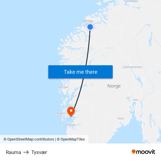 Rauma to Tysvær map