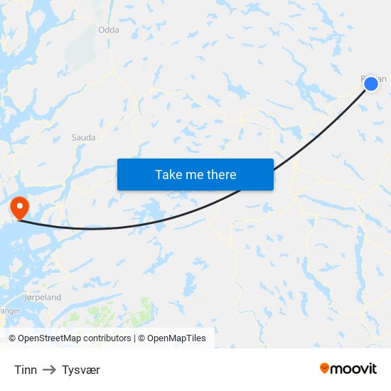 Tinn to Tysvær map