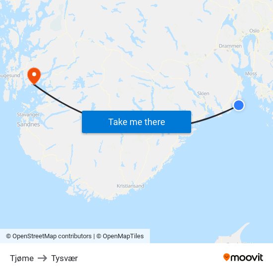 Tjøme to Tysvær map
