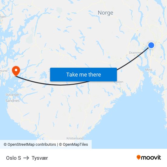 Oslo S to Tysvær map