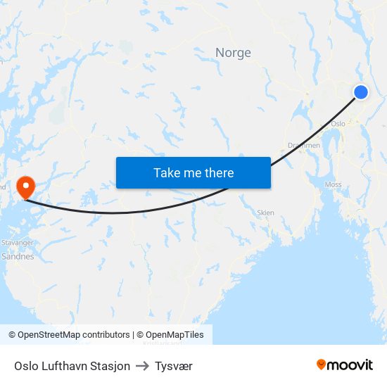 Oslo Lufthavn Stasjon to Tysvær map