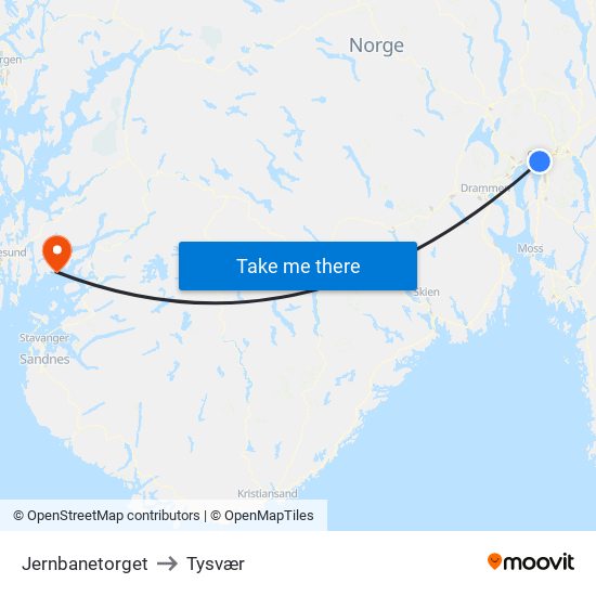 Jernbanetorget to Tysvær map
