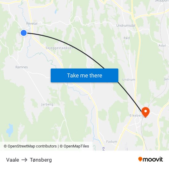 Vaale to Tønsberg map