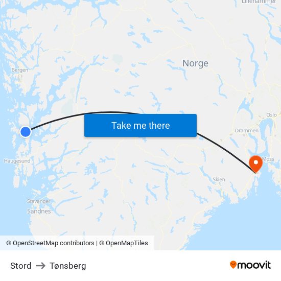 Stord to Tønsberg map