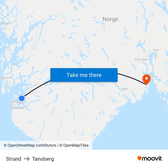 Strand to Tønsberg map