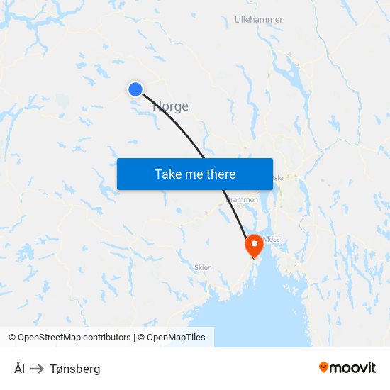 Ål to Tønsberg map