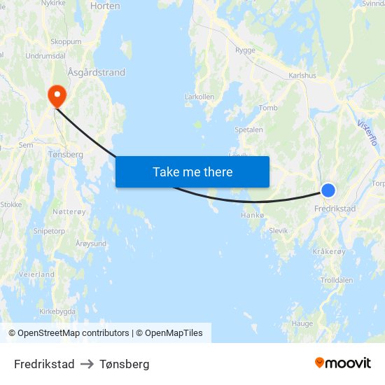 Fredrikstad to Tønsberg map