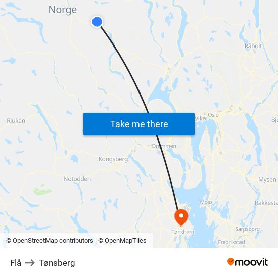 Flå to Tønsberg map