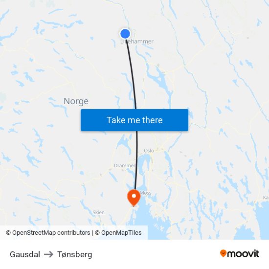 Gausdal to Tønsberg map