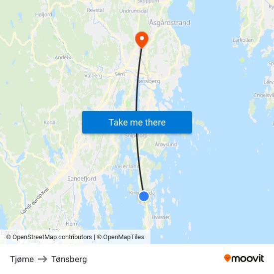Tjøme to Tønsberg map