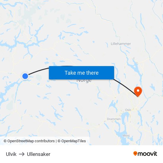 Ulvik to Ullensaker map