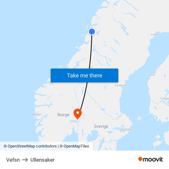 Vefsn to Ullensaker map