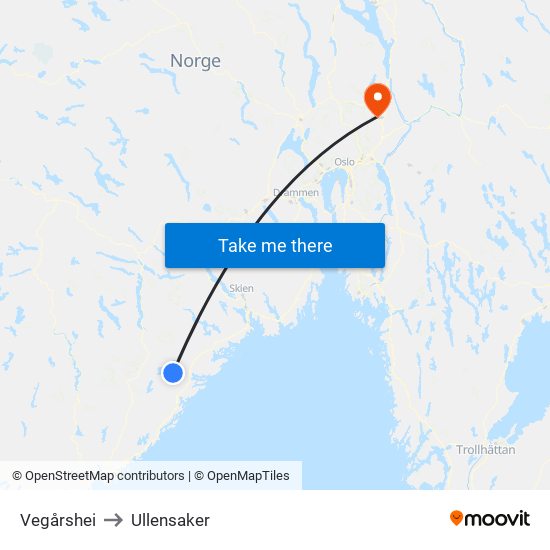 Vegårshei to Ullensaker map