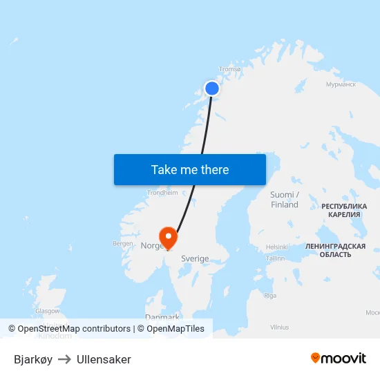 Bjarkøy to Ullensaker map