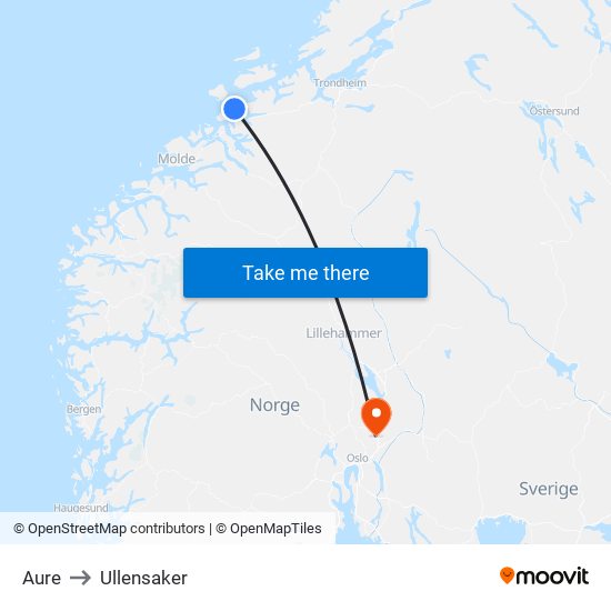 Aure to Ullensaker map