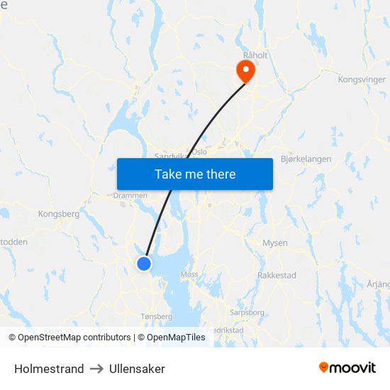 Holmestrand to Ullensaker map