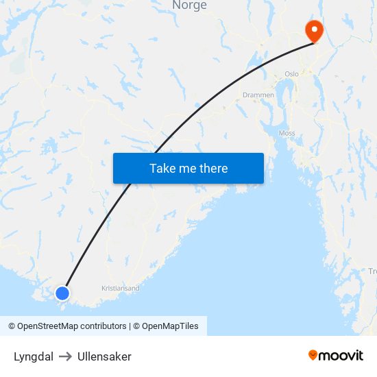 Lyngdal to Ullensaker map