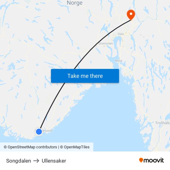 Songdalen to Ullensaker map