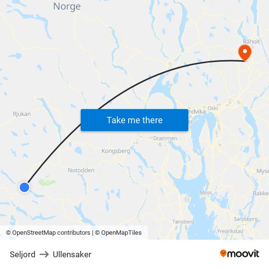 Seljord to Ullensaker map