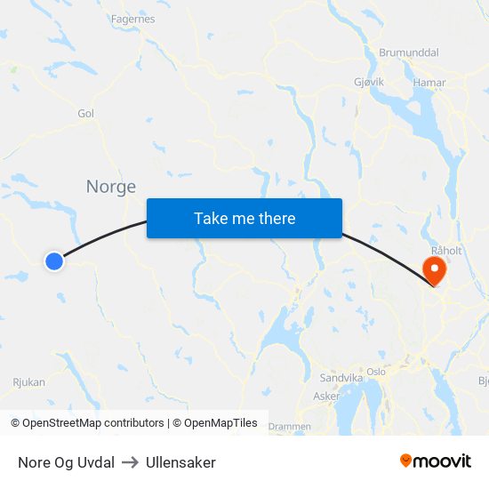 Nore Og Uvdal to Ullensaker map