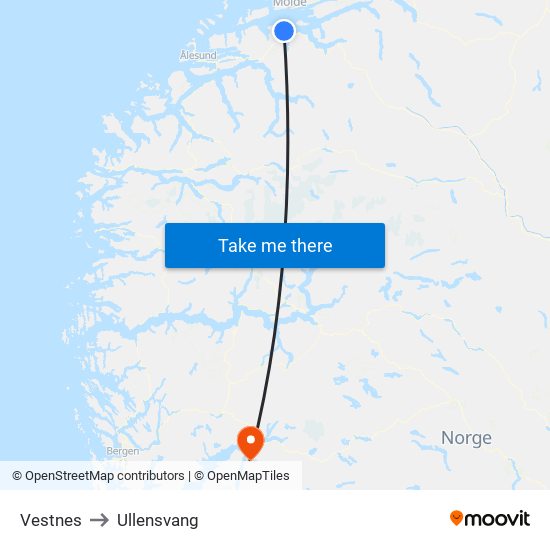 Vestnes to Ullensvang map