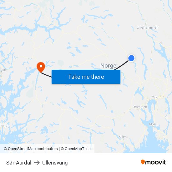 Sør-Aurdal to Ullensvang map