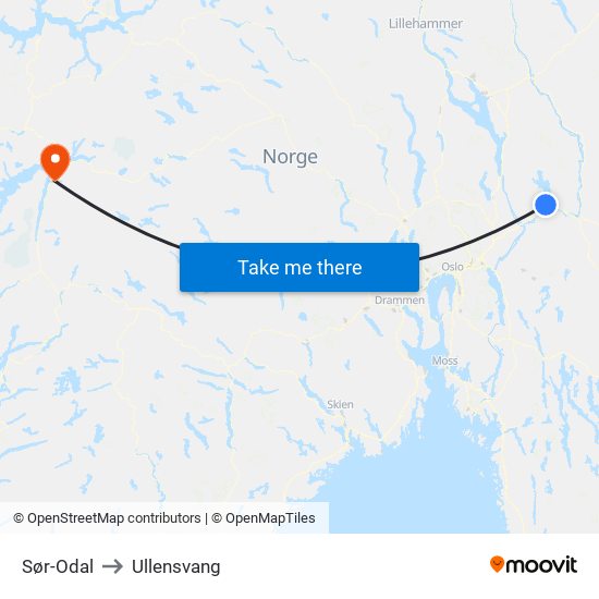 Sør-Odal to Ullensvang map