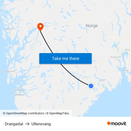 Drangedal to Ullensvang map