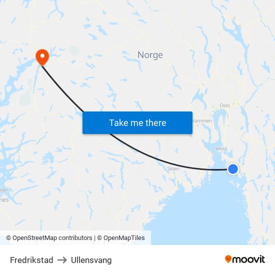 Fredrikstad to Ullensvang map