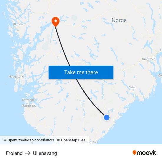 Froland to Ullensvang map