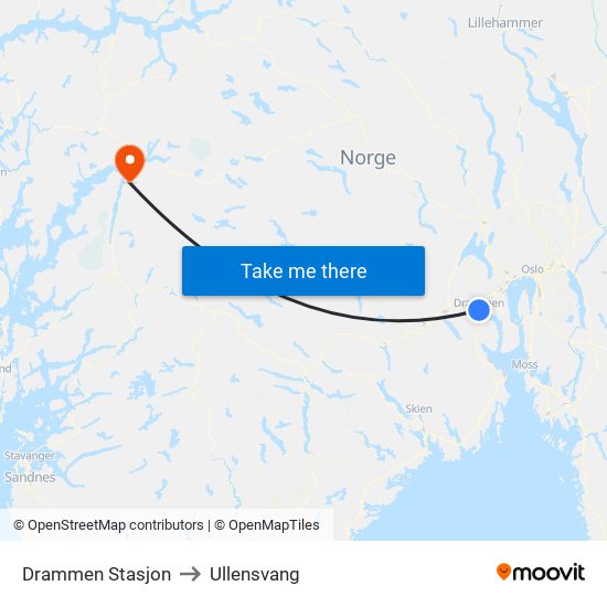 Drammen Stasjon to Ullensvang map