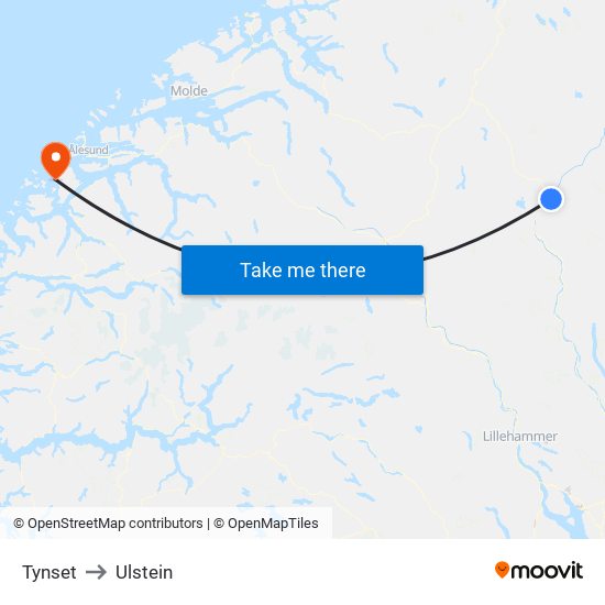 Tynset to Ulstein map