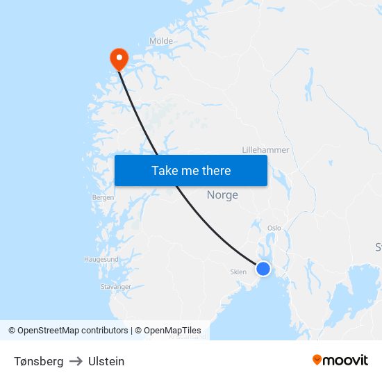 Tønsberg to Ulstein map