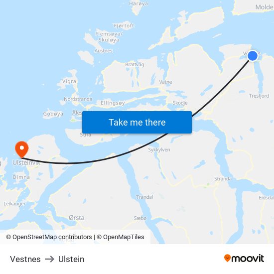 Vestnes to Ulstein map