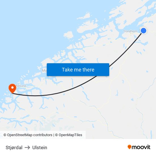 Stjørdal to Ulstein map