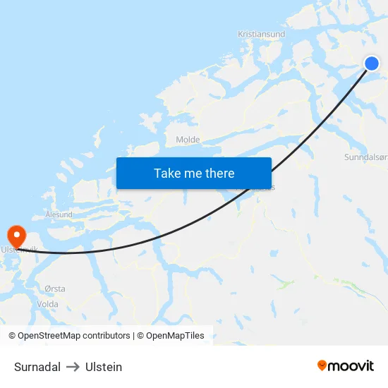 Surnadal to Ulstein map