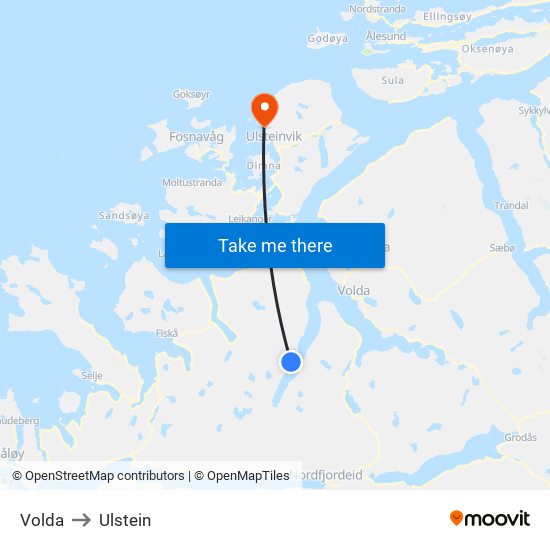 Volda to Ulstein map