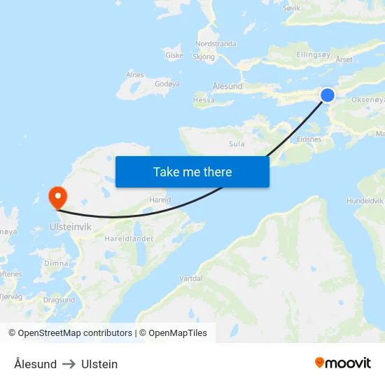 Ålesund to Ulstein map