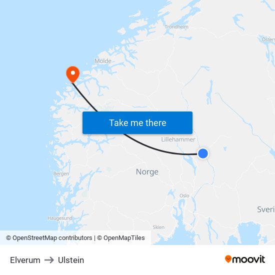 Elverum to Ulstein map