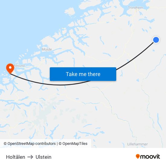 Holtålen to Ulstein map