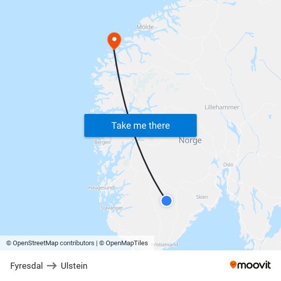 Fyresdal to Ulstein map