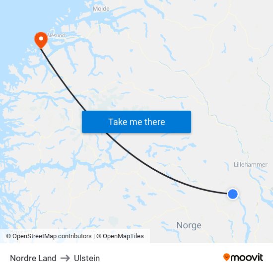 Nordre Land to Ulstein map