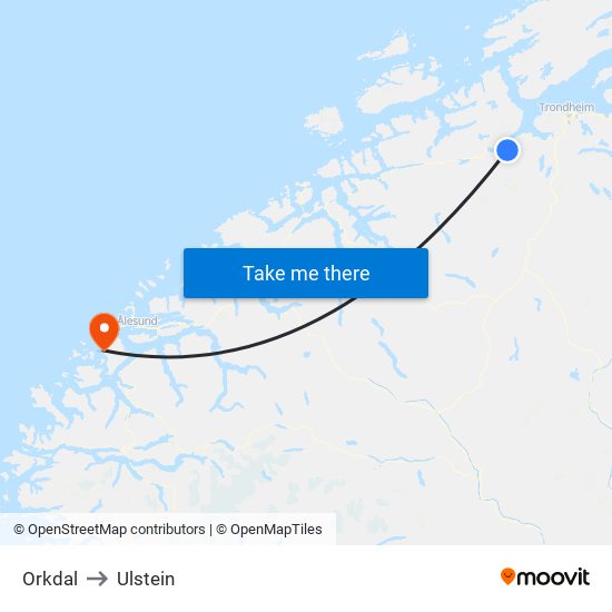 Orkdal to Ulstein map