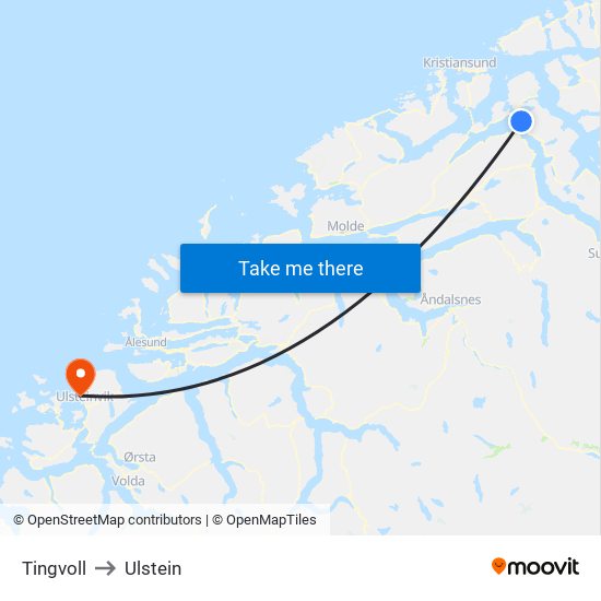 Tingvoll to Ulstein map